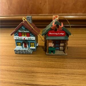 Kurt Adler 1985 Vintage Small Wooden Christmas Ornaments Ski Chalet  Hunt Lodge